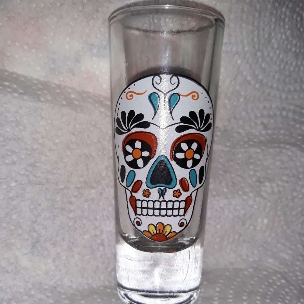 Sugar Skull Day of Dead Shot glass Festive Colorful NEW